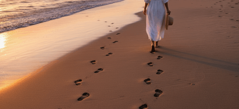 Frau spaziert am Strand